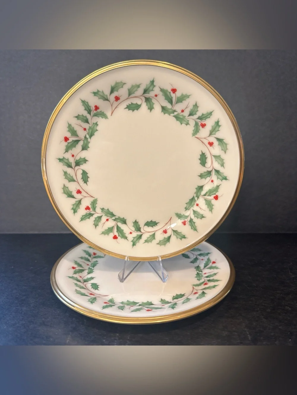 Vintage Lenox Bread Butter Plates Set 2 Holiday Dimension 6 3/8